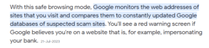 How does Google Enhanced Safe Browsing work?