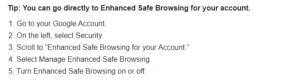 How do I turn on Google Enhanced Safe Browsing?